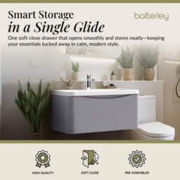 Balterley Dunwood Wall Hung 1 Drawer Bathroom Vanity Unit & Polymarble Basin, Satin Grey, 755mm - thumbnail 2
