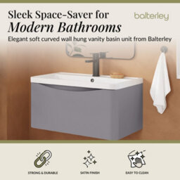 Balterley Dunwood Wall Hung 1 Drawer Bathroom Vanity Unit & Polymarble Basin, Satin Grey, 755mm - thumbnail 3