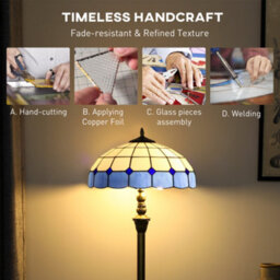Homcom Floor Lamp With Handcrafted Stained Glass Shade, Vintage Standing Lamp, Blue - thumbnail 5