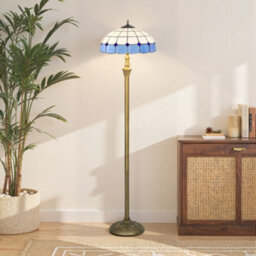 Homcom Floor Lamp With Handcrafted Stained Glass Shade, Vintage Standing Lamp, Blue - thumbnail 9