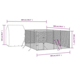 Walplus Outdoor Dog Kennel With Roof Silver 6X6X2.5 M Galvanised Steel - thumbnail 4