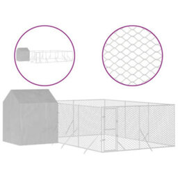 Walplus Outdoor Dog Kennel With Roof Silver 6X6X2.5 M Galvanised Steel - thumbnail 2
