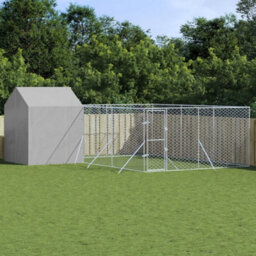Walplus Outdoor Dog Kennel With Roof Silver 6X6X2.5 M Galvanised Steel