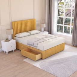 Sloomy Manhattan Mustard Plush 6Ft Memory Foam Bed Set With 2 Drawers, Mattress & Headboard- Super King - thumbnail 3