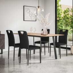 More4Homes Haydon Extending Dining Table And Chairs -  Oak Effect Table Top W Black Legs + Monza Faux Leather Dining Chair Set Of 4 (Black) - thumbnail 1