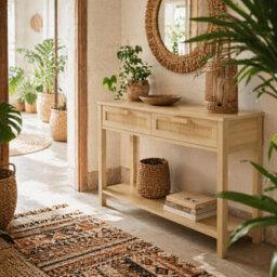 Wyld Haus Sedi 100Cm Natural Wood-Effect Console Table - 2 Drawers And Bottom Shelf - thumbnail 1