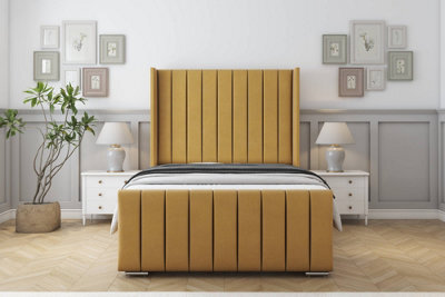"Sloomy Melbourne Mustard Plush Bed Frame  With 50"" Upholstered Wingback Headboard 6' Super King" - image 1