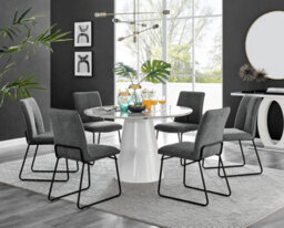 Furniturebox Uk Palma White Marble Effect Round Dining Table & 6 Dark Grey Halle Black Leg Chairs - thumbnail 1