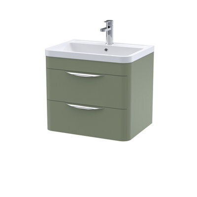 Balterley Aldershawe Contemporary Wall Hung 2 Drawer Bathroom Vanity Unit & Ceramic Basin, Satin Green, 610mm - image 1