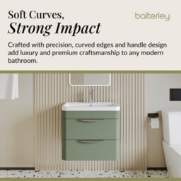 Balterley Aldershawe Contemporary Wall Hung 2 Drawer Bathroom Vanity Unit & Ceramic Basin, Satin Green, 610mm - thumbnail 6