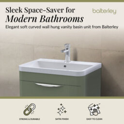Balterley Aldershawe Contemporary Wall Hung 2 Drawer Bathroom Vanity Unit & Ceramic Basin, Satin Green, 610mm - thumbnail 3