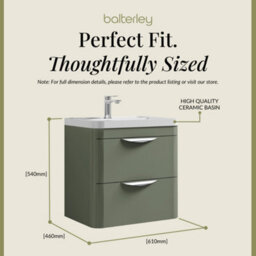 Balterley Aldershawe Contemporary Wall Hung 2 Drawer Bathroom Vanity Unit & Ceramic Basin, Satin Green, 610mm - thumbnail 5