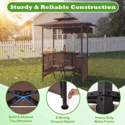 Gainoom 3-Piece Patio Bar Set Brown Outdoor Bbq Canopy W/bar Table & 2 Folding Bar Stools - thumbnail 7