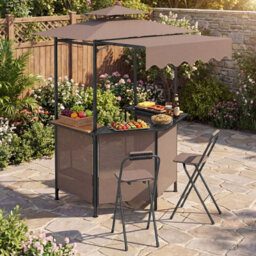 Gainoom 3-Piece Patio Bar Set Brown Outdoor Bbq Canopy W/bar Table & 2 Folding Bar Stools - thumbnail 4