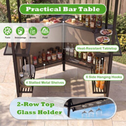 Gainoom 3-Piece Patio Bar Set Brown Outdoor Bbq Canopy W/bar Table & 2 Folding Bar Stools - thumbnail 5