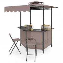 Gainoom 3-Piece Patio Bar Set Brown Outdoor Bbq Canopy W/bar Table & 2 Folding Bar Stools