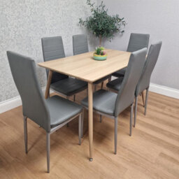 Kosy Koala Modern Rectangle Wood Effect Dining Table Set With 6 Grey Chairs Dining Room Furniture