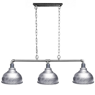 Ledsone Industrial 3 Lamp Pipe Pendant Light, Brushed Silver Metal, E27, Kitchen, Dining Room - image 1