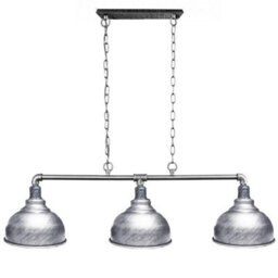 Ledsone Industrial 3 Lamp Pipe Pendant Light, Brushed Silver Metal, E27, Kitchen, Dining Room