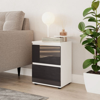 Urbn-Living Urbnliving 49Cm Height Glossy 2 Drawers Bedside Cabinet Chest Of Drawers With Smooth Metal Runner White & Grey - image 1
