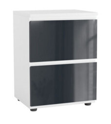 Urbn-Living Urbnliving 49Cm Height Glossy 2 Drawers Bedside Cabinet Chest Of Drawers With Smooth Metal Runner White & Grey - thumbnail 2