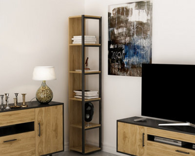 Decorotika Texas 5-Tier Bookcase Shelving Unit Black & Oud Oak - image 1