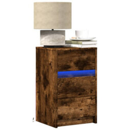 Berkfield Bedside Cabinet With Led Lights Smoked Oak Engineered Wood - thumbnail 1