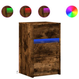 Berkfield Bedside Cabinet With Led Lights Smoked Oak Engineered Wood - thumbnail 2