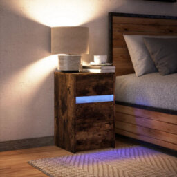Berkfield Bedside Cabinet With Led Lights Smoked Oak Engineered Wood - thumbnail 5