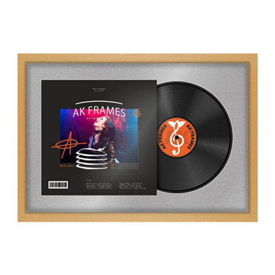 "AK Frames 25X17"" Country Pine Modern Vinyl Record Frame With Silver Mount For 12 Inch Lp Cover & Disc - Overlapped Design" - image 1