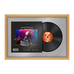 "AK Frames 25X17"" Country Pine Modern Vinyl Record Frame With Silver Mount For 12 Inch Lp Cover & Disc - Overlapped Design" - thumbnail 1