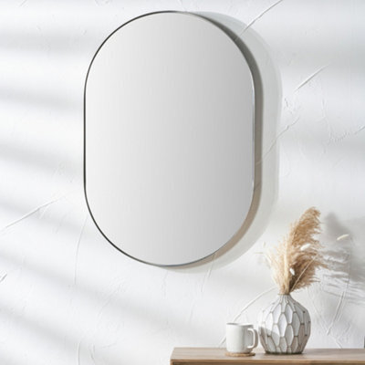 Pacific Lifestyle Oval Wall Mirror Silver Metal Slim Frame 60X90Cm Contemporary - image 1