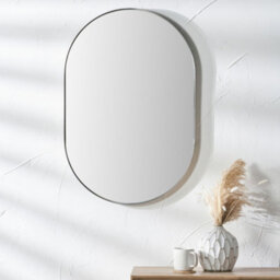Pacific Lifestyle Oval Wall Mirror Silver Metal Slim Frame 60X90Cm Contemporary - thumbnail 1