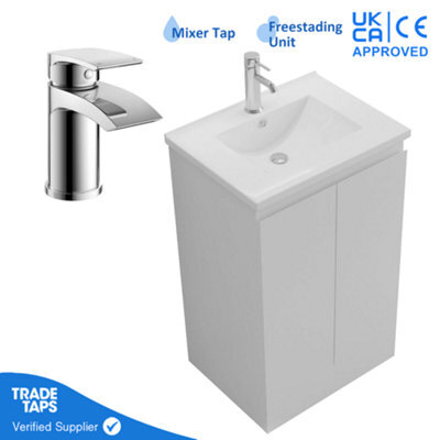 GravaHaus 500mm Freestanding Bathroom Vanity Unit With Basin Chrome Round Tap & Waste - image 1