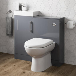 Aveli Modern Bathroom Toilet & Basin Sink Vanity Unit Furniture 900mm Gloss Grey