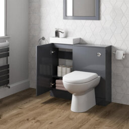 Affine Modern Bathroom Toilet & Basin Sink Vanity Unit Furniture 900mm Gloss Grey - thumbnail 3