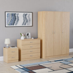 Lassic Vida Designs Riano 3 Piece Bedroom Set (2 Drawer Bedside Chest, 4 Drawer Chest, 3 Door Wardrobe), Pine - thumbnail 6