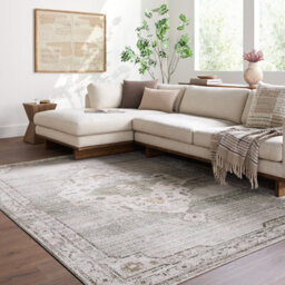 Livabliss Fifth Avenue-Vintage Grey Off-White Green Traditional Boho Fringe Living Dining Bedroom Rug 152 X 225 Cm Easy Care, Non Shedding