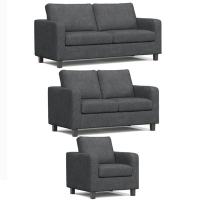 Furnishings For Less UK York Grey Turin Fabric 3 Piece Sofa Suite 3 Seater, 2 Seater And Armchair - image 1