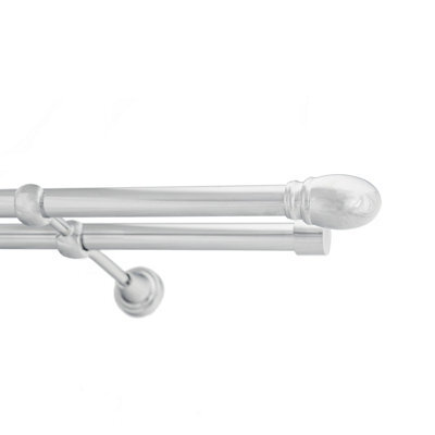 Toolty Double Metal Curtain Pole 19/19mm With Finials Rod Classic Brackets Oval 175Cm Chrome