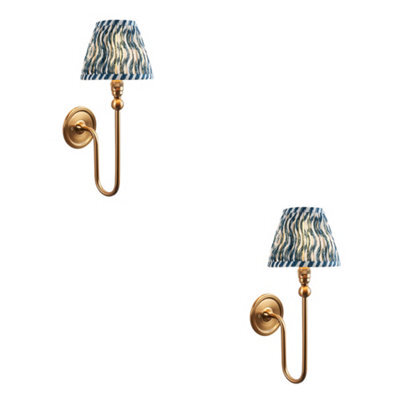 Loops Stylish 2 Pack Dimmable Wall Lights With Aged Brass And Marlin Blue Shades - image 1