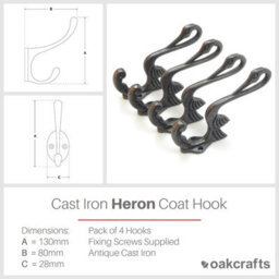 Oakcrafts - Heron Design Coat Hook - Pack Of 4 Hooks - thumbnail 2