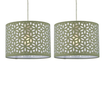 First Choice Lighting Set Of 2 Sage Green Laser Cut 25Cm Pendant Lightshades - image 1