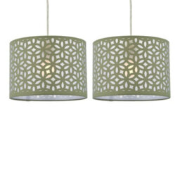 First Choice Lighting Set Of 2 Sage Green Laser Cut 25Cm Pendant Lightshades - thumbnail 1