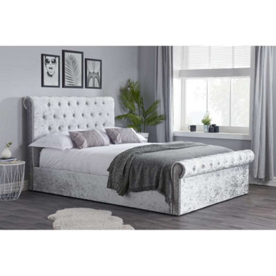 Birlea Sienna Small Double Ottoman Bed In Steel Crushed Velvet - image 1