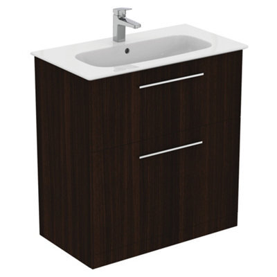 Ideal Standard I.life A Matt Coffee Brown Oak Effect Freestanding Vanity Unit & Basin Set With 2 Aluminium Handle (W)840mm (H)853mm - image 1