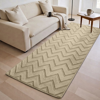 Moonlight Bedding Beige Chevron Rug 80X150Cm, Washable Non-Slip Soft High Low Pile Living Room Carpet - image 1