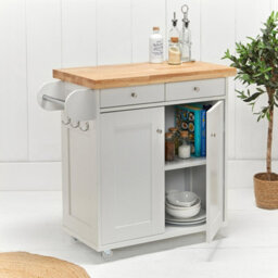 LPD Portland White & Oak Kitchen Island - Elegant Storage With Solid Wood Worktop