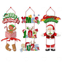 Amorly 3Pcs Christmas Santa Door Hanging Decorations, Festive Wall Pendants, Indoor & Outdoor Ornaments For Holiday Home And Xmas Party - thumbnail 1