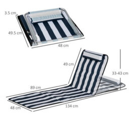 Outsunny 2 Pieces Outdoor Beach Mat Steel Reclining Chair Set W/ Pillow Blue - thumbnail 3